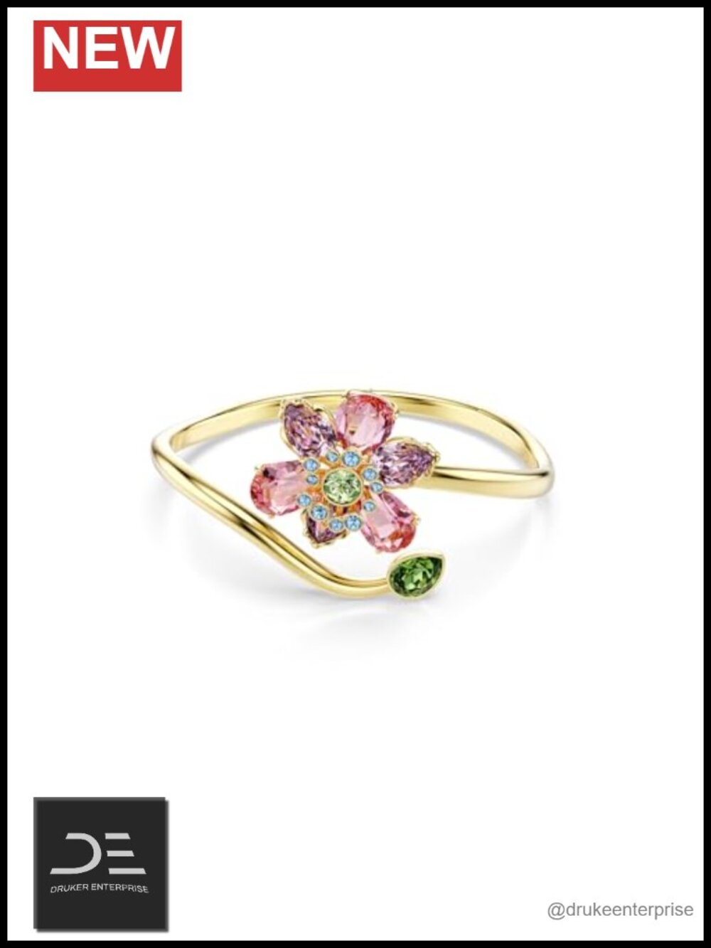 Swarovski Idyllia Bangle Bracelet Mixed Cuts Flower Gold Tone Finish Large